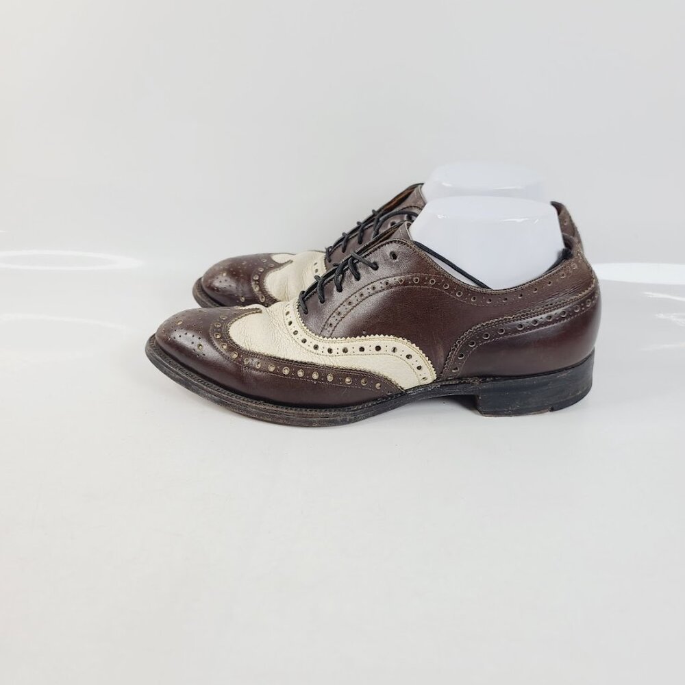 Allen Edmonds Men's Brown White Broadstreet Spectator Wingtip Oxford Shoes Sz 7 - Picture 2 of 6